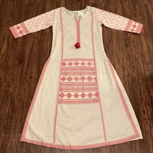 Aaboli Kaftan Calftan Dress Ivory, Pink